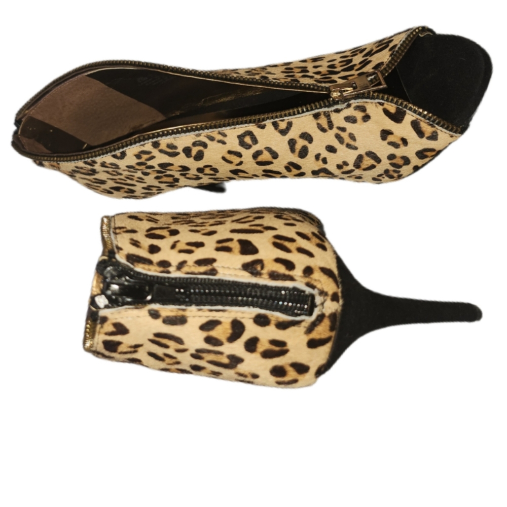 CARLOS SANTANA VERUCA PONY HAIR LEATHER INTRI OPEN TOE LEOPARD BOOTIES SIZE 9.5 - Picture 2 of 7